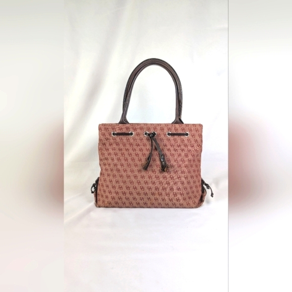 Dooney & Bourke Handbags - Dooney & Bourke Signature Monogrammed Tassel Tote Burgundy Canvas Brown Leather
